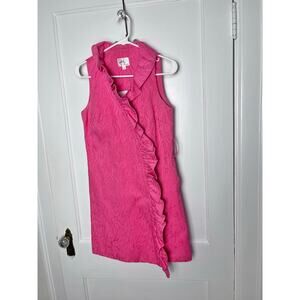 Milly Women's Preppy Pink Jacquard Ruffle Sleeveless Shift Short Dress Size 4